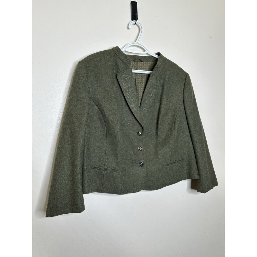 Vintage Tyroler Loden Woman’s EU 50 Green Wool Blend Jacket Embroidered Boxy